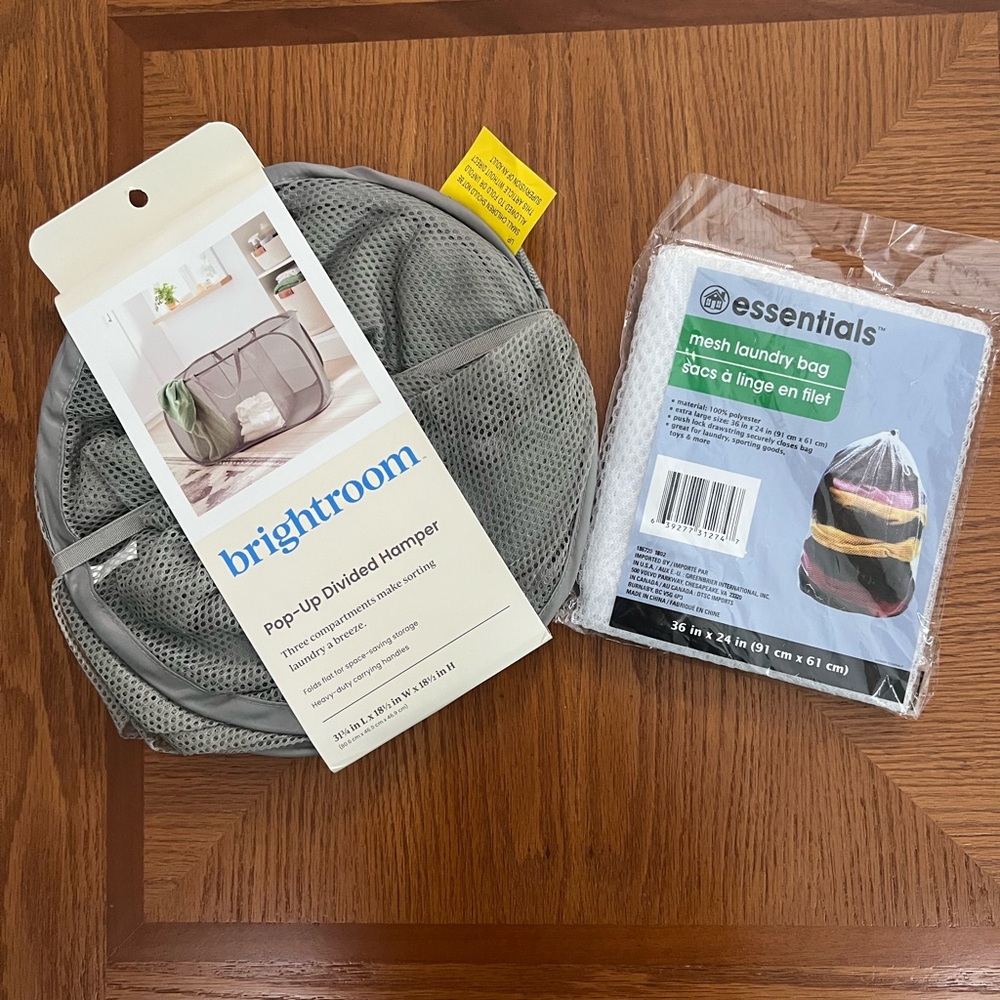College Dorm Laundry Bundle w/ Divided Hamper and Mesh Laundry Bag